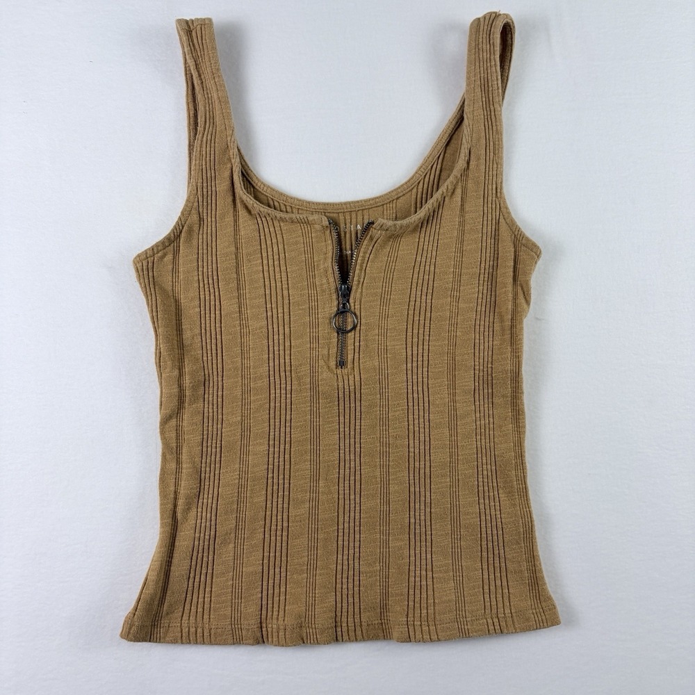 Aeropostale Mustard Yellow Ring Zip Front Y2K Style Tank Top Medium Retro Ribbed